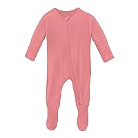 KicKee Solid Color Footie with Zipper, Jammies, Stylish One-Piece Pajamas, Comfortable Sleepwear for Babies and Kids (Strawberry - 3-6 Months)