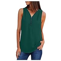 Women's Tank Tops Sleeveless Zipper V Neck Camisole Shirt Solid Color Loose Fit Vest Clothing Vacation Camis Tee