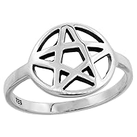 Sterling Silver Pentagram Ring for Women and Girls Flawless Polished Finish 5/8 inch wide sizes 6-10
