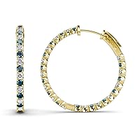 Blue & White Natural Diamond Inside-Out Hoop Earrings 1.32 ctw 14K Yellow Gold