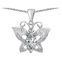 Sterling Silver Love Butterfly Pendant Necklace with Marquise Shape Stone