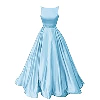Prom Dresses Long Satin A-Line Formal Dress For Women With Pockets 10 Sky Blue