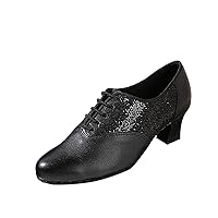 Women's Classic Thick Heel Lace-up Glitter Tango Social Practice Ballroom Latin Modern Dance Shoes