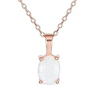 Bling Jewelry Classic Simple Gemstone 1CTW Solitaire 7x5MM Oval Orange Fire White Rainbow Created Opal Pendant Necklace For Women Teen Rose Gold .925 Sterling Silver October Birthstone