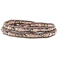 Chan Luu Rose Gold Plated Mix Double Wrap Natural Grey Leather Bracelet