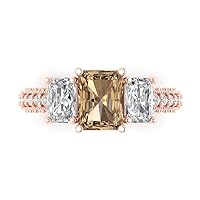 Clara Pucci 4.36 ct Emerald Round Cut Solitaire 3 stone Accent Champagne Simulated Diamond Anniversary Promise Bridal ring 18K Rose Gold