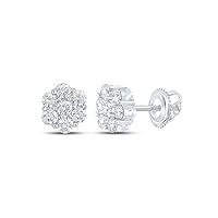 10K White Gold Mens Diamond Flower Cluster Earrings 5/8 Ctw.