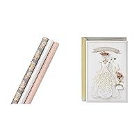 Hallmark Premium Wrapping Paper, White Stripes (3-Pack: 85 sq. ft. ttl) & Signature Wedding, Bridal Shower, or Engagement Card (Here Comes the Bride)