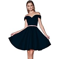 Women's Short Prom Dresses Off Shoulder Homecoming Gown for Teens with Pockets