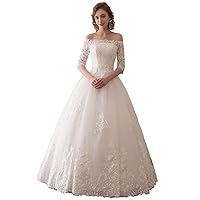 Ball Gown Lace Long Sleeves Wedding Dresses Floor Length Evening Formal Gown with Appliques 2024 HF047