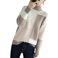 Autumn Winter Half High Neck Cashmere Sweater Women Knitted Long-Sleeved Loose Casual Wool Pullover