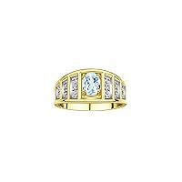 Rylos 14K Yellow Gold Classic Style Ring with 7X5MM Oval Gemstone & Diamond Accent – Elegant Birthstone Jewelry for Women and Girls – Available in Sizes 5-10