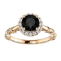 Trendy 1 CT Round Black Blooming Flower Engagement Ring, Blooming Black Onyx Ring, Halo Black Diamond Ring, Nature Inspired Ring, 10K Rose Gold, Perfact for Gifts