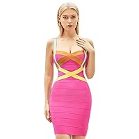 Unique Women Party Sexy Formal Evening Dress Rosered Halter Bandage Summer Bridesmaid Gowns Dress