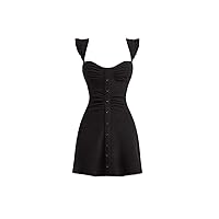 Dresses for Women - Ruffle Trim Button Front Ruched Bustier Dress