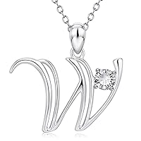 Classic Round Cut Cubic Zirconia 14K White Gold Plated 925 Sterling Sliver 26 A-Z Letter Name Initial Necklaces for Women Girls Long Letter Pendant Necklace Surprise Gift For Special