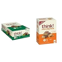 think! Protein Bars, High Protein Snacks, Gluten Free, Kosher Friendly, Chocolate Mint, 10 Count and Creamy Peanut Butter, 12 Count Nutrition Bars Bundle