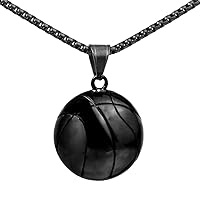 Unisex Stainless Steel Personality Vintage Hip Hop Cool Small 3D Basketball Sports Ball Pendant Necklace