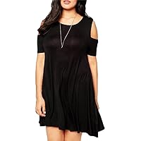 Plus Size Cold Shoulder Casual Tunic Dress Short Sleeve Cut Out Back Swing Dress Tee Dress