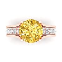 Clara Pucci 2.99 ct Round Cut Solitaire Yellow Simulated Diamond Designer Art Deco Statement Wedding Sliding Ring Band Set 18K Rose Gold
