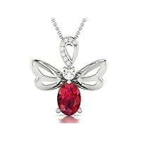 Butterfly Shape Lab Made Red Ruby 925 Sterling Silver Pendant Necklace with Cubic Zirconia Link Chain 18