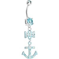 Body Candy Stainless Steel Brilliant Blue Bow Tie and Anchor Dangle Belly Ring