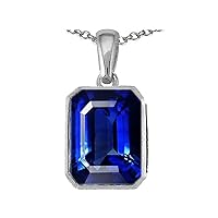 Sterling Silver Emerald Cut 10x8mm Pendant Necklace
