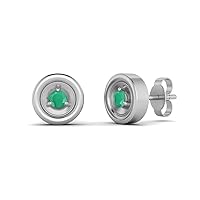Tiny Circle Stud Earrings in 925 Sterling Silver 2MM Round Natural Emerald Minimalist Delicate Jewelry