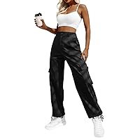 Women's High Waisted Cargo Pants Travel Y2K Streetwear Baggy Stretchy Pants with 6 Pockets Drawstring Ankle Cuffs