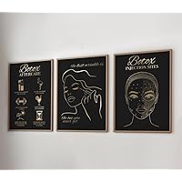 NATVVA Gold Black Canvas Painting 3 Piece Prints Bo-tox Injection Wall Art Anti Wrinkle Treatment Poster Pictures Bo-tox Aftercare Artwork for Beauty Room Decoration With Wooden Inner Frame