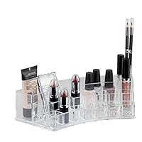 Home Basics Clear Plastic 19-Compartment Vanity Cosmetic Makeup Organizer, LipStick Nail Polish Holder, Clear