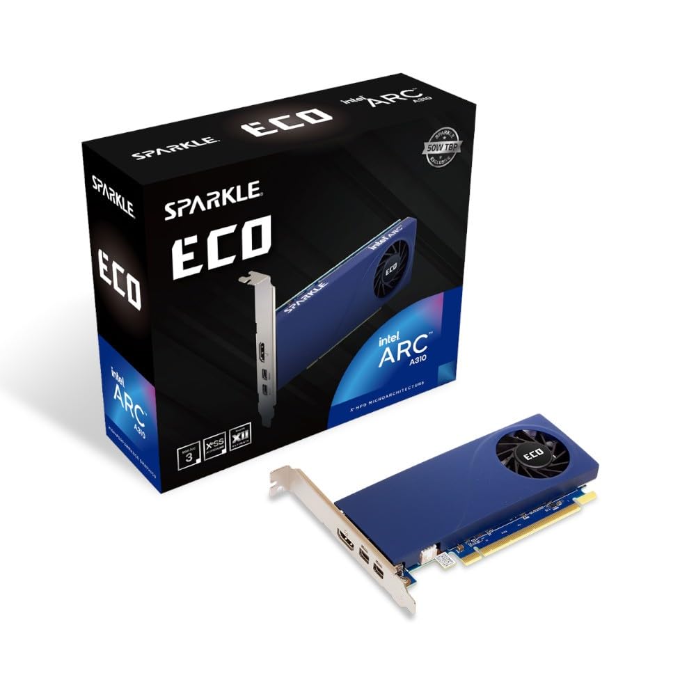 Sparkle Intel Arc A310 ECO, 4GB GDDR6, 50W TBP, Low-Profile, Single Fan, Single Slot, HDMI x1, Mini DisplayPort x2, SA310L-4G