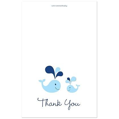 50 Cnt Blue Whale Splash Boy Baby Shower Thank You Cards