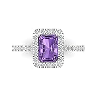 Clara Pucci 1.8 Emerald Cut Solitaire with accent Simulated Alexandrite Proposal Designer Anniversary Bridal Wedding Ring 14k White Gold