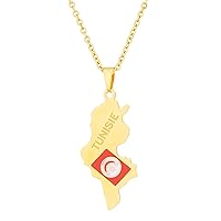 Tunisia Map and Flag Pendant Necklace - Moon Stars World Ethnic Couple Clavicle Chain Men Women Patriotic Charm SWE