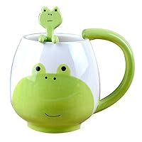 Frog Ceramic Mug, Hand-Painted Cartoon Frog Coffee Cup with Spoon Animal Cups for Tea, Milk, Coffee, 300ML,3d Frog Cup
