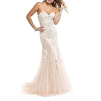 Womens Mermaid Long Prom Dresses Sweetheart Applique Beaded Evening Party Gowns