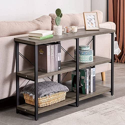 GRELO HOME Foyer Tables for Entryway, Rustic Narrow Console Table for Living Room, 3-Tier Industrial Sofa Table, 39 Inch Gray Oak