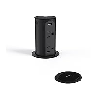 Pop up Outlet for Countertop with USB C,2.5in Hole Desktop Power Grommet,4 Outlets 4 USB Ports,15A Tamper Resistant Receptacle Surface Mount,Space Saver Recessed Outlet,6 Ft Cord