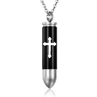 weikui Cross Bullet Memorial Keepsake Pendant Stainless Steel Cremation Jewelry Funeral Ashes Necklace Keepsakes for Men, 22 Inch Chain