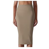 Womens Bodycon Yoga Skirt High Waisted Midi Skirt Full Slip Elegant Office Skirts Stretchy Solid Color Work Skirt