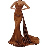 Women's One Shoulder Bridesmaid Dresses Long Satin Formal Prom Evening Dress Party Gown
