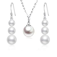 14k White Gold Pearl Necklace and Dangle Earrings Set for Women, Fine Jewelry Gifts for Her