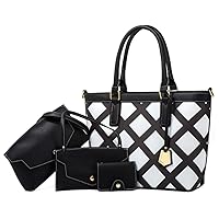 FiveloveTwo Women 4pcs Handbag Purse Checkered Pattern Totes Crossbody Wallet Clutch Card Holder