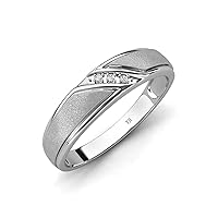 Lab Grown Diamond of 1.00 mm Angled Brushed and Polished Finish Prong 3 Stone Men Wedding Band 14K Gold