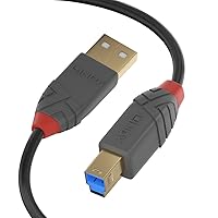 LINDY 5m USB 3.2 Cable. USB-A Male to USB-B 3.0 Male Type B, Monitor Upstream Cable, External Hard Drive, Scanner, Printer, Anthra Line, Black