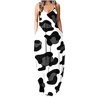 Ruziyoog Dress for Women Summer Long Cami Dresses Casual Abstract Print Sleeveless Sundress Beach Party Dress with Pocket