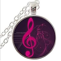 Music Note Necklace, Glass Photo cabochon Necklace, Treble Clef Pendant Women Jewelry,Gifts