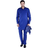 Men's Linen Pathani Set 44 Blue