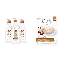 Dove Body Love Pampering Body Lotion Shea Butter Pack of 3 for Silky, Smooth Skin Softens & Beauty Bar Skin Cleanser for Gentle Soft Skin Care Shea Butter More Moisturizing